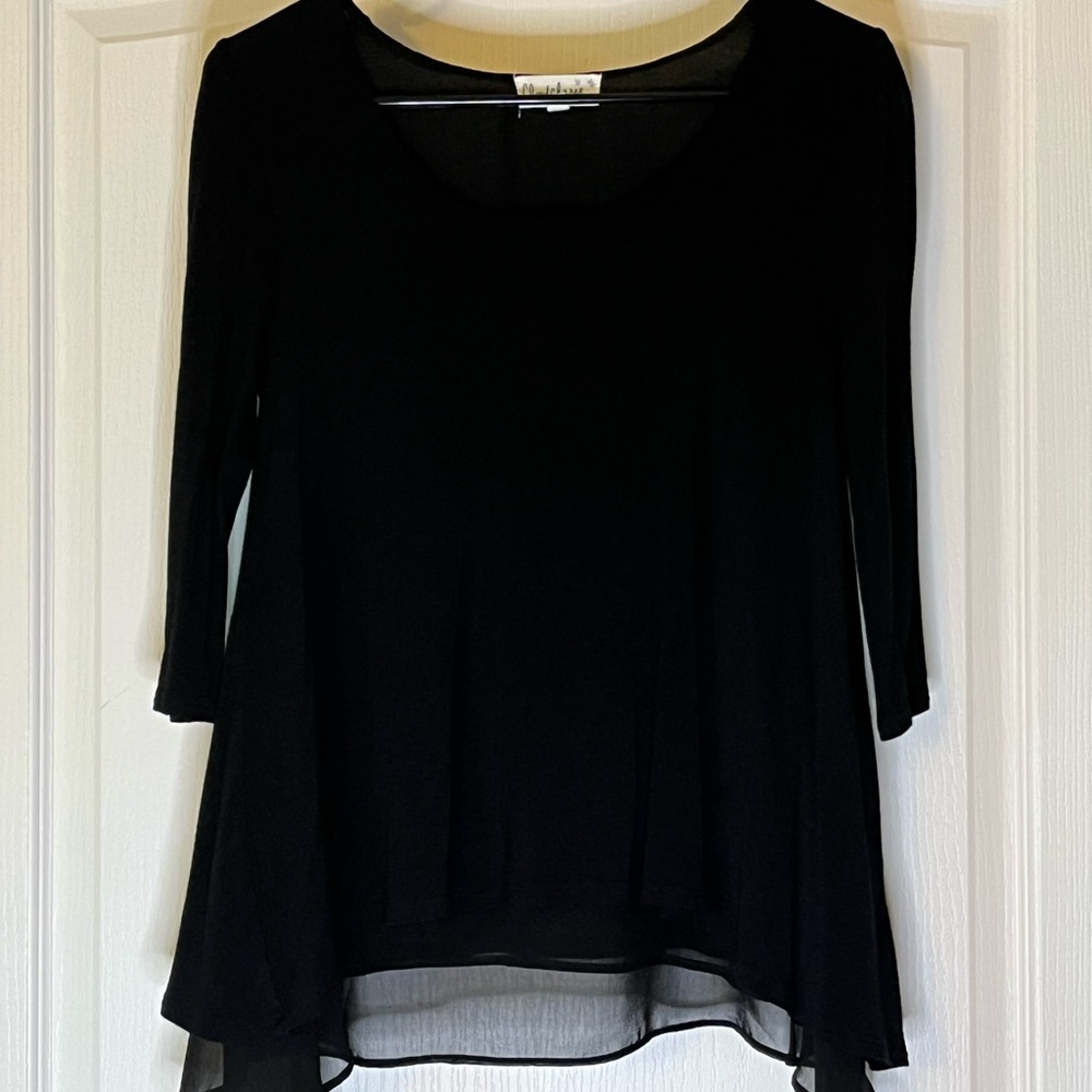 Cloudchaser Soft Black Long Sleeve Scoop Neck w/ Sheer Trim